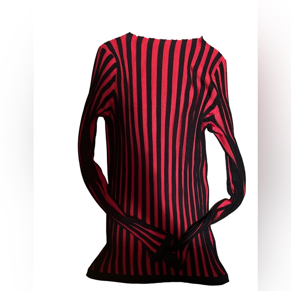 BALMAIN red and black striped top, Sz 38